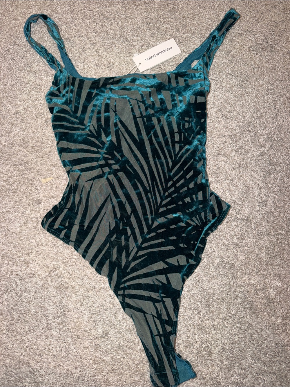 naked wardrobe Teal & Black Palm-Print Bodysuit